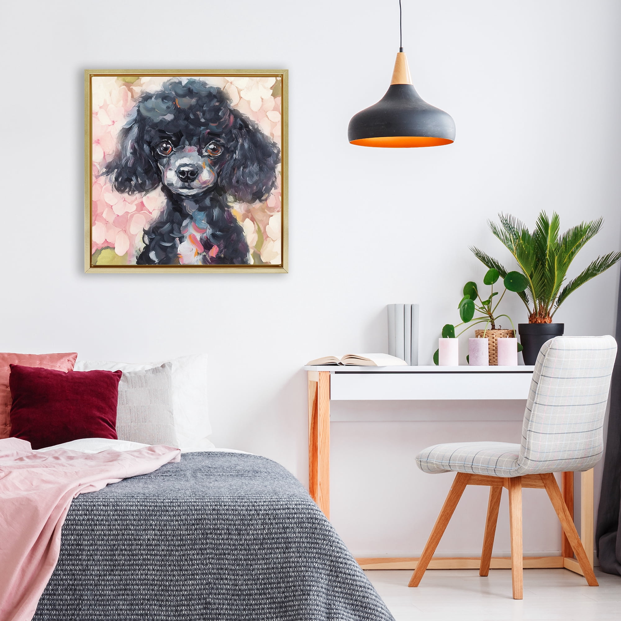 Stupell Industries Little Black Poodle Gold Framed Floater Canvas Wall Art, design by Tina LeCour