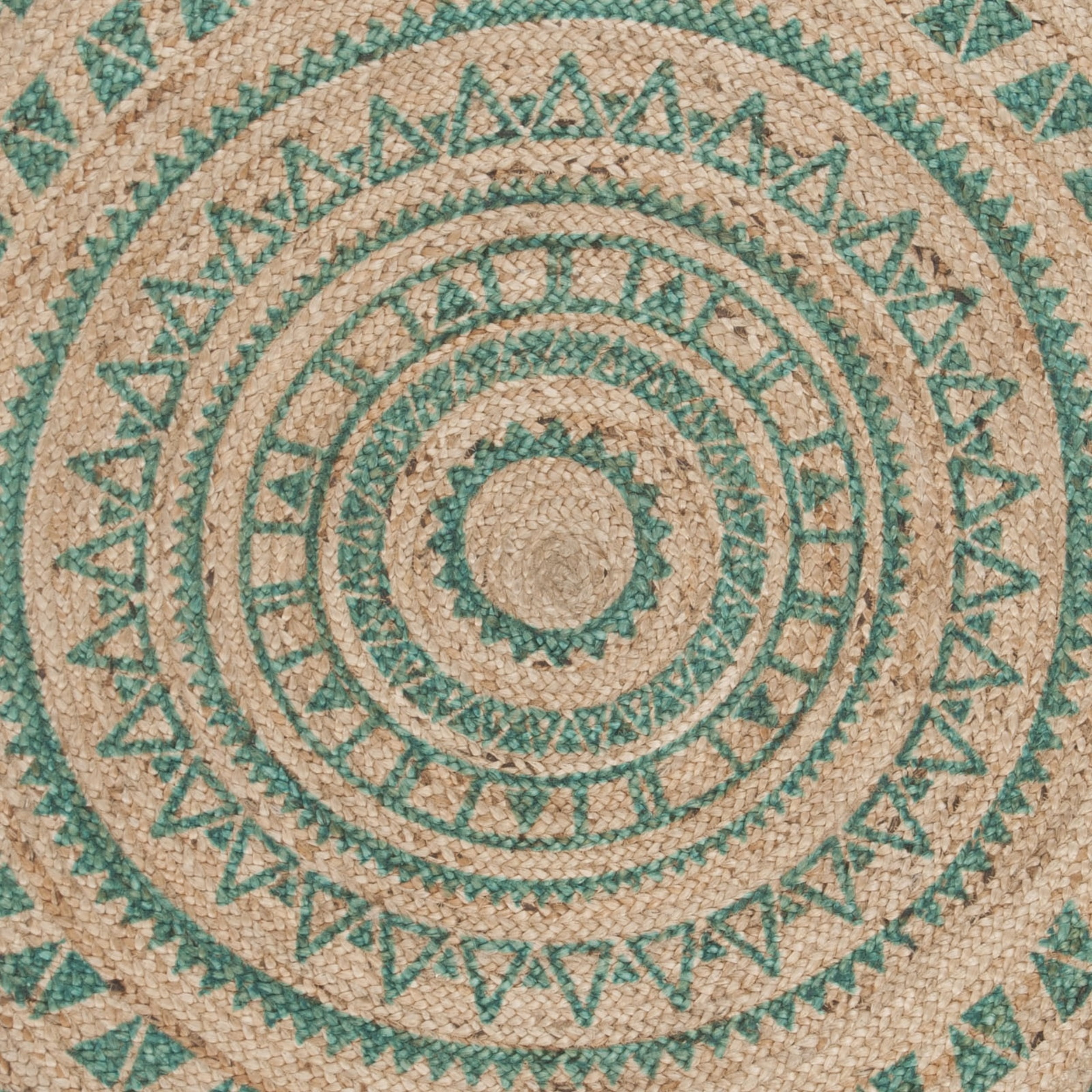 SAFAVIEH Natural Fiber Zoolander Geometric Jute Area Rug, Teal/Natural, 4' x 4' Round