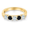 thumbnail image 3 of Gem Stone King 10K Yellow Gold Sky Blue Aquamarine and Black Onyx Wedding-Bands Ring for Women | 0.77 Cttw | Round 3.5MM | Gemstone March Birthstone | Size 6, 3 of 6