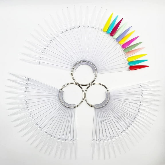150Pcs Nail Swatch Sticks Stiletto, Nail Color Swatches for Display, Clear Nail Swatches with Ring, Nail Sample Sticks for Showing Nail Art