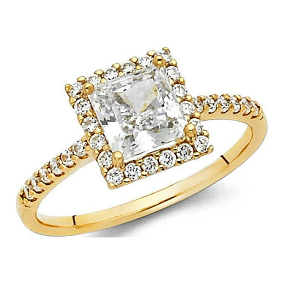 14k Yellow Solid Italian Gold CZ Fancy Princess Cut Halo Wedding Ring
