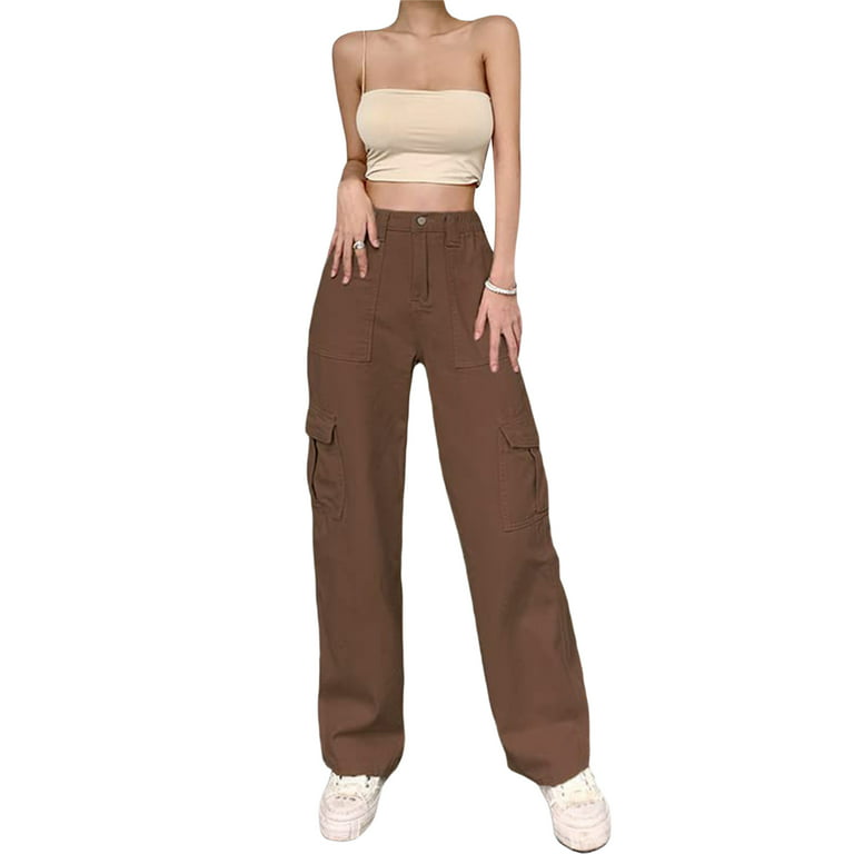 AMILIEe High Waist Cargo Pants for Women Straight Leg Cargo Trousers with  Pockets