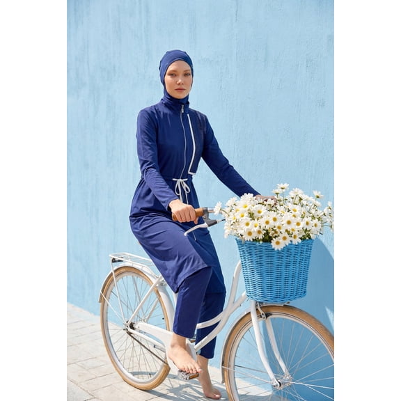 Navy Full Coverage Modest Swimwear Burkini Set M2506-2