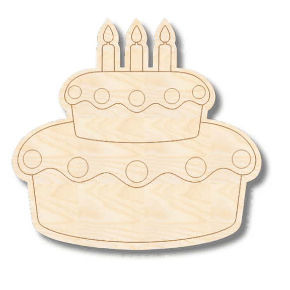 Unfinished Wood Etched Two Tier Birthday Cake Shape 3" / 1/8"
