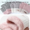 thumbnail image 6 of Ljudmp Womens Knit Fingerless Gloves Color Block Half Fingers Mittens Thermal Elastic Cuff Winter Warm Hand Covers Wrist Warmers for Running Sking Sports Pink, 6 of 6