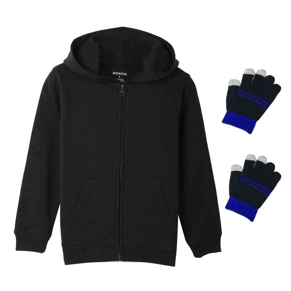 Bienzoe Boy's Anti-Pilling Soft Fleece Zipper School Uniform Hoodie Black 462X