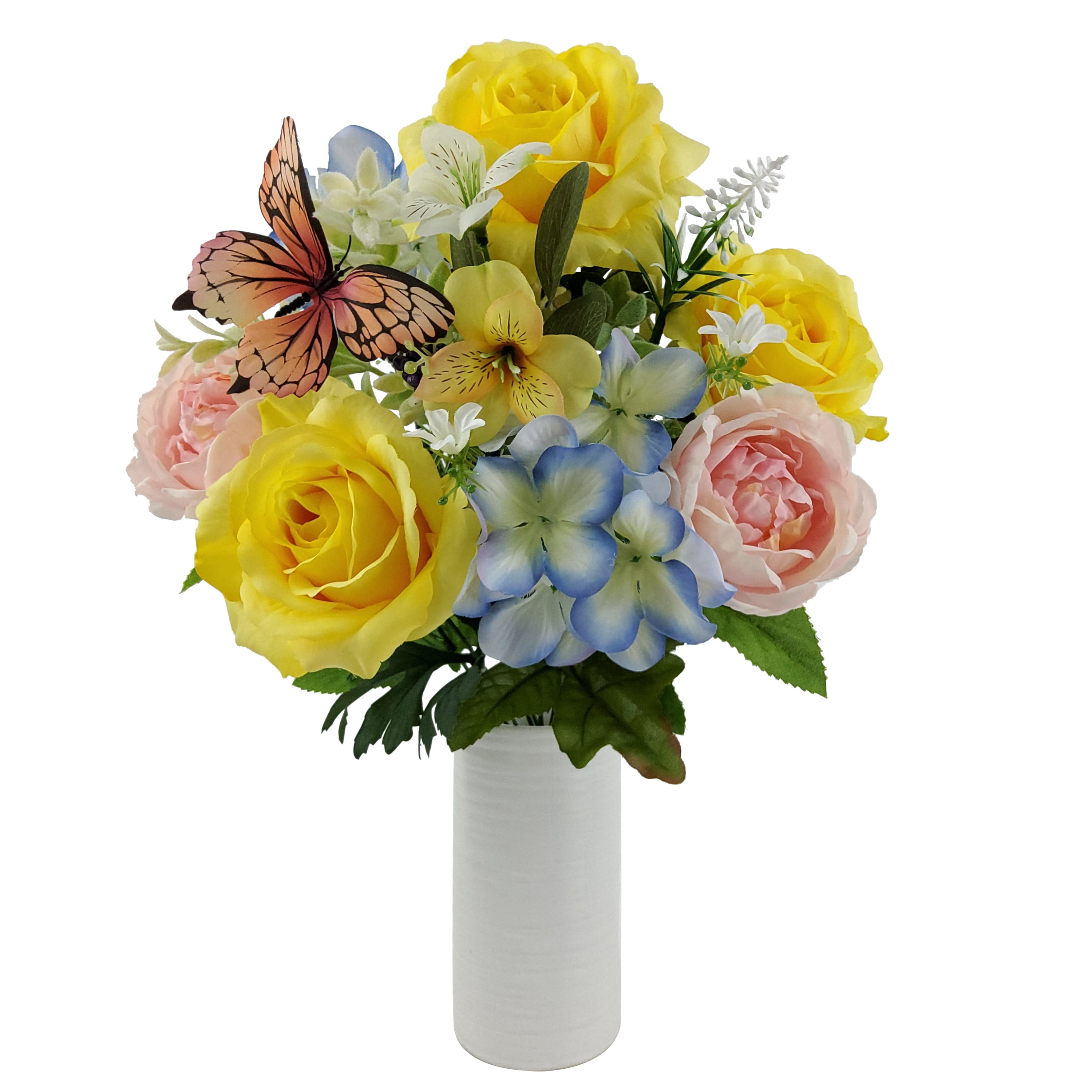 Mainstays 19.5 inch Artificial Rose Butterfly Bouquet, Yellow Color