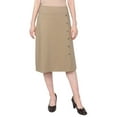 thumbnail image 5 of Women's Stretch Cotton Knit Faux Button Front Below the Knee A-Line Skirt, 5 of 11