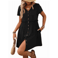 thumbnail image 3 of Women'S Short Sleeve Button Down Bohemian Holiday V-Neck Short Sleeve Dresses with Pockets Black M, 3 of 6