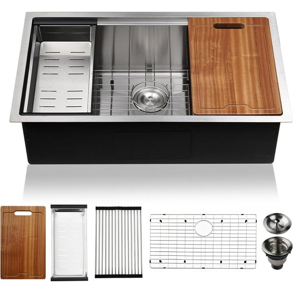 PRUSSIA 30 Inch Kitchen Sink, 30" x 19" x 10" Undermount 304 Stainless Steel 16 Gauge Single Bowl Sink U3019D