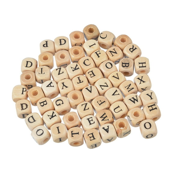 100Pcs Alphabet Wooden Beads, Wood Beads , Letter Square Shape ,Accessory Black Font Letter Beads Cube Wood Beads for Jewelry, Making, DIY