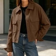 thumbnail image 4 of Edvintorg Jacket Women Long Sleeve Turndown Collar Loose Casual Button Down Coat with Pocket Fall Winter Clothes Women Brown S, 4 of 8