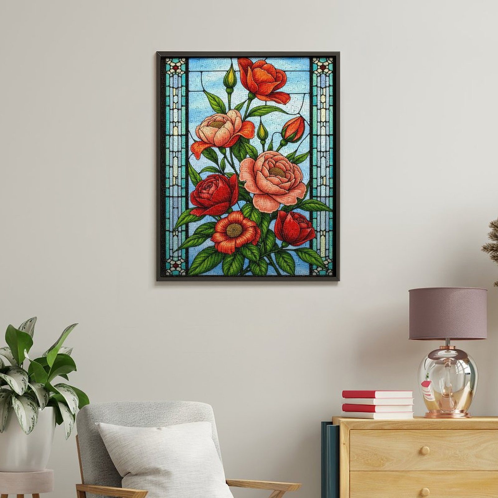 Paint By Numbers Kit for Adults Beginner - DIY Stained Glass Floral Art Roses Canvas Painting Kits for Adults, Frameless Paint By Number for Adults for Home Wall Decor 16x20 Inch