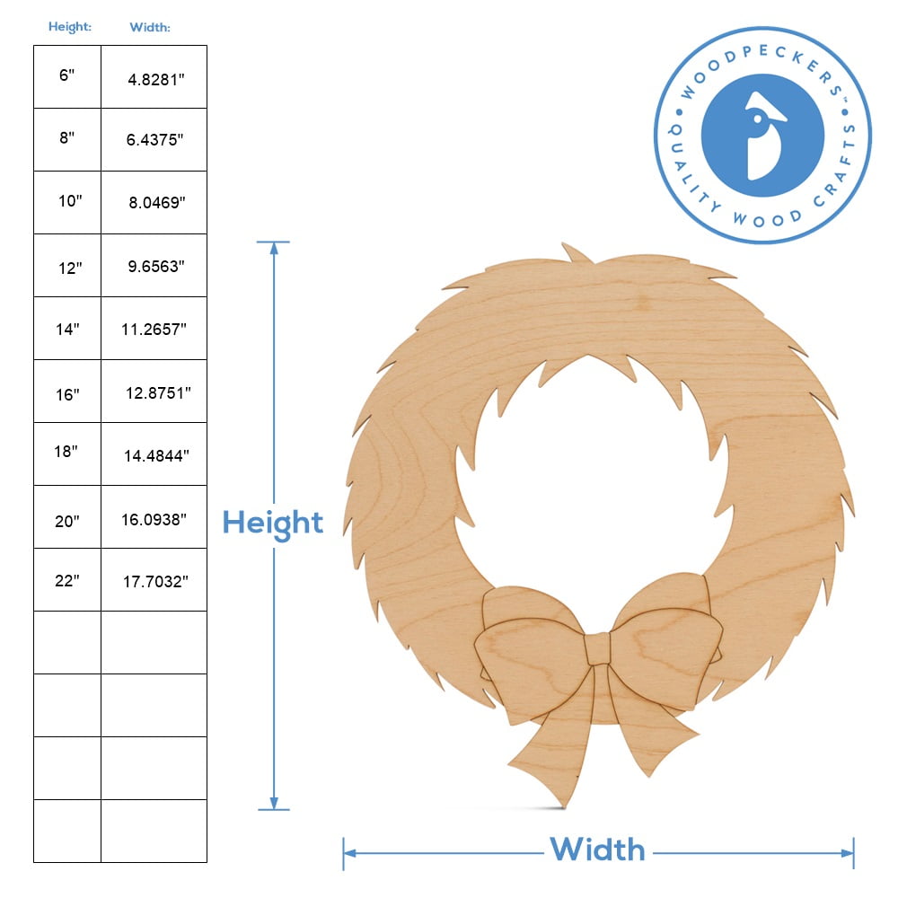Christmas Wreath Ornament 6 inch, Pack of 10 Small Wood Cutouts, Wood Christmas Tree Ornaments for Crafts/ Decor, by Woodpeckers