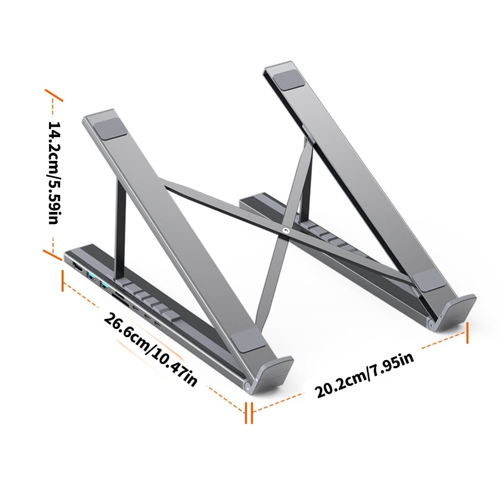 Aluminum Alloy 7 Port Foldable Notebook Stand with Docking Function Height Adjustment No External Power for Stability