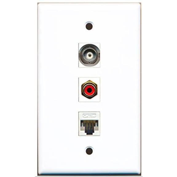 RiteAV - 1 Port RCA Red and 1 Port BNC and 1 Port Cat5e Ethernet White Wall Plate