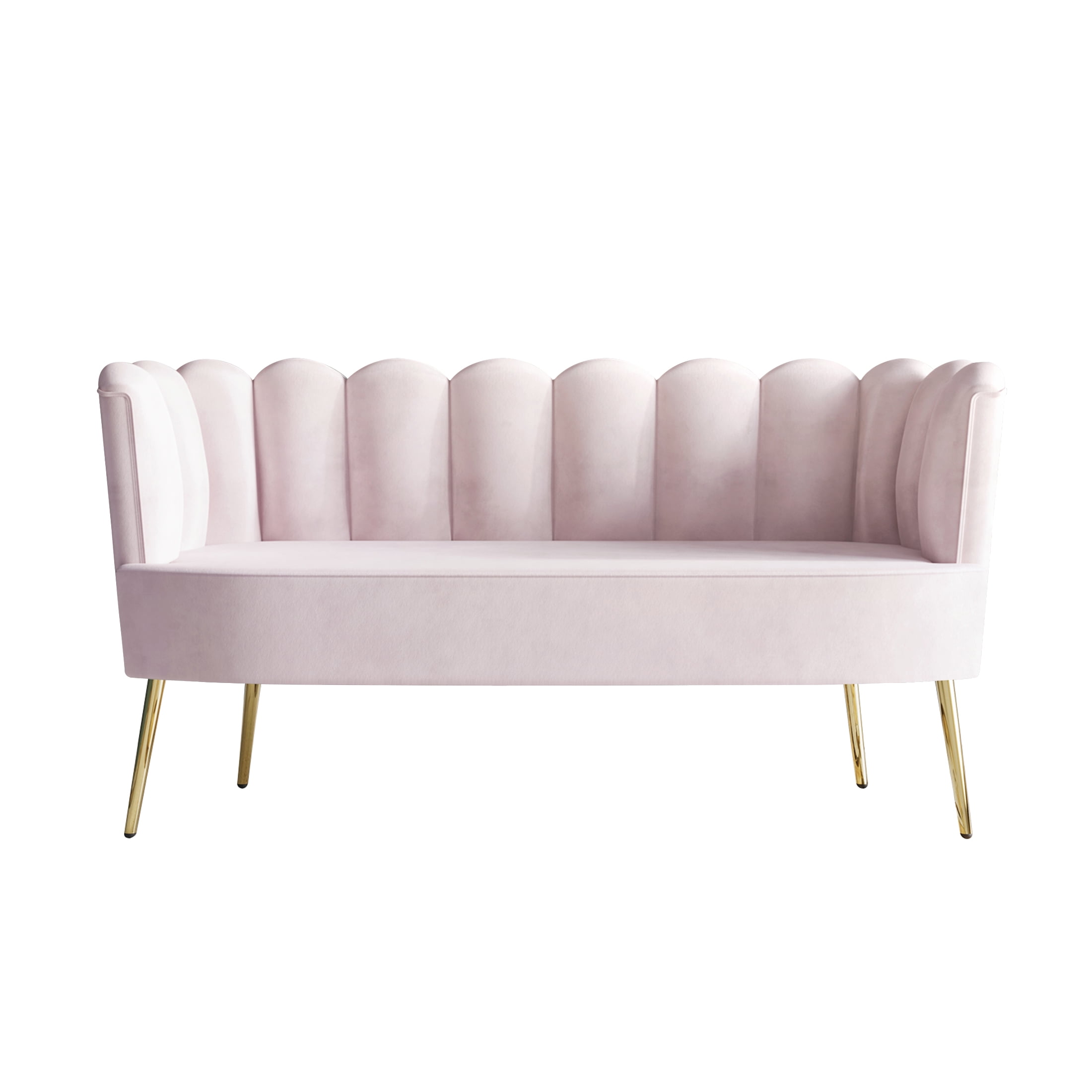 Castle Place Modern Luxury Upholstered Velvet Love Seat with Bench and Coffee Table, Light Pink
