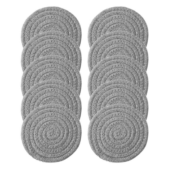 Milisten 10Pcs Cotton Round Woven Coasters Heat Resisting Table Mats Light Grey