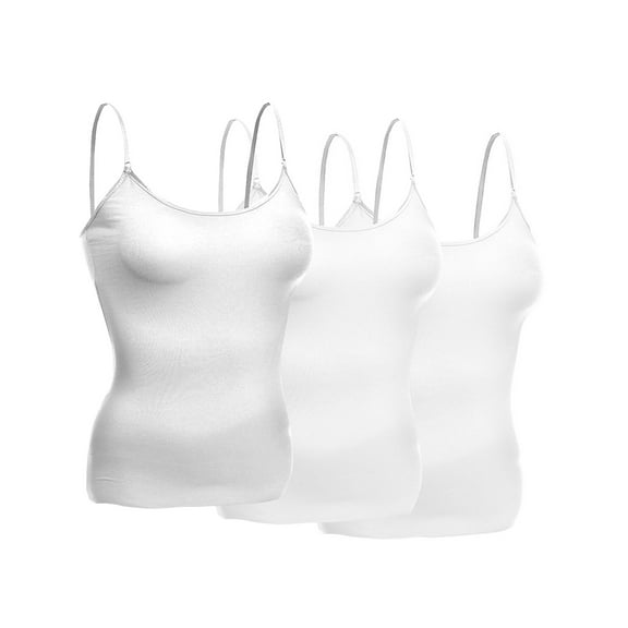 Emmalise Women's Basic Short Camisole Adjustable Strap Layering Cami Tank Top (3Pk White, White White, Large)