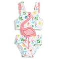 thumbnail image 1 of ITFABS Girl?s Sweet Flamingo Print Hollow Ruffles Suspender Swimsuit, 1 of 9