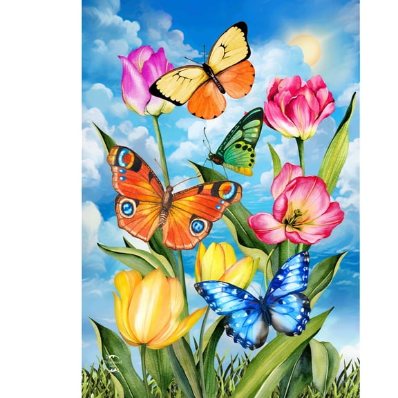Briarwood Lane Spring House Flag 40x28 For Outdoor Sunshine Butterflies For Spring House Flag