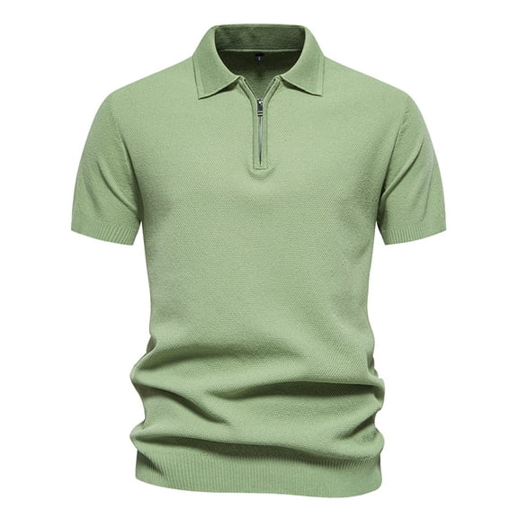 JTieacloth Collar Shirt for Men Mens Summer Lapel Casual Knit Shirt Fashion Solid Color Cotton Short Sleeve Tops Green L