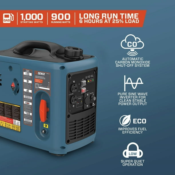 SENIX 1000W Quiet Gas Power Portable Inverter Generator - Walmart