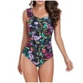 thumbnail image 2 of Modest One Piece Swimsuit for Women, Full Coverage Tankini Top with Attached Shorts, Removable Padded Bra and Tummy Control Waistband, Floral Print Bathing Suit, 2 of 7
