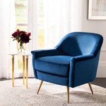 SAFAVIEH Brienne Mid-Century Arm Accent Chair, Navy Velvet