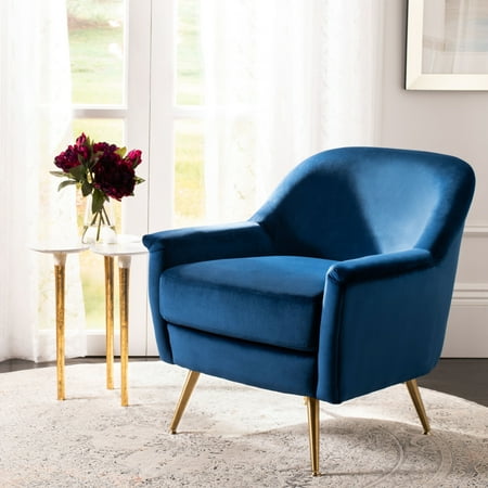 SAFAVIEH Brienne Mid-Century Arm Accent Chair Navy Velvet