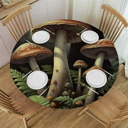 

Autua Mushrooms Ferns Round Table Cover Stain Resistant Washable Indoor Outdoor Tablecloth Kitchen Dining Wedding Parties Waterproof 100% Polyester Fiber 54 -58