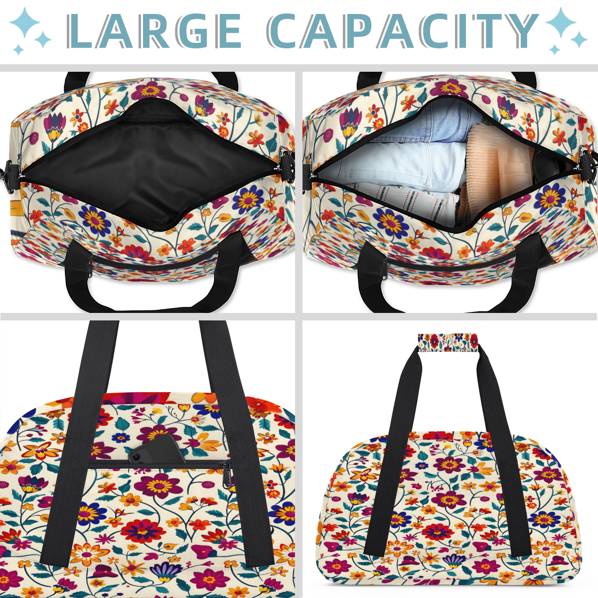 Herdesigns Sports Duffle Bags Travel Duffle Bag Gym Bag Mexico Floral Colorful Ornate Ethnic Weekender Travel Bag Waterproof Overnight Bag Carry On Travel Tote Bag Dance Bags