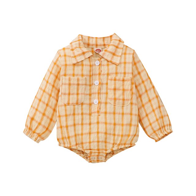 Gibobby Ropa Para Bebe Ropa para niños pequeños, camisa de manga larga a cuadros de algodón, mono, mono con botones para niños y niñas, Tops, ropa de otoño pa(A, 0-3 Meses)