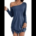 thumbnail image 1 of Vestido Mini Túnica de un Solo Hombro para Mujer, Larga, Liso, con Dobladillo Torcido, Elegante, Informal, Holgado, para y Verano. Azul S, 1 of 9