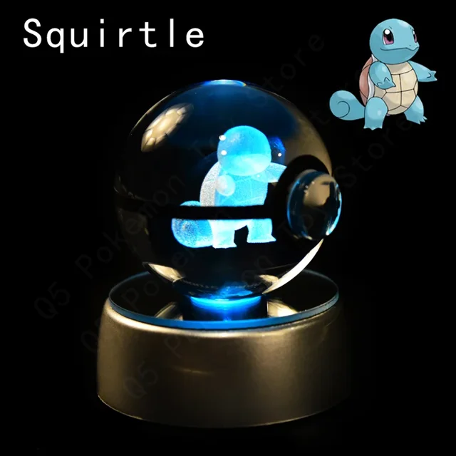 3D Pokemon Crystal Ball 8CM 5CM Mewtwo Pikachu Gengar Crystal Glass Pokemon Ball Pokeball Figure Night Light LED Lamp Base Gift
