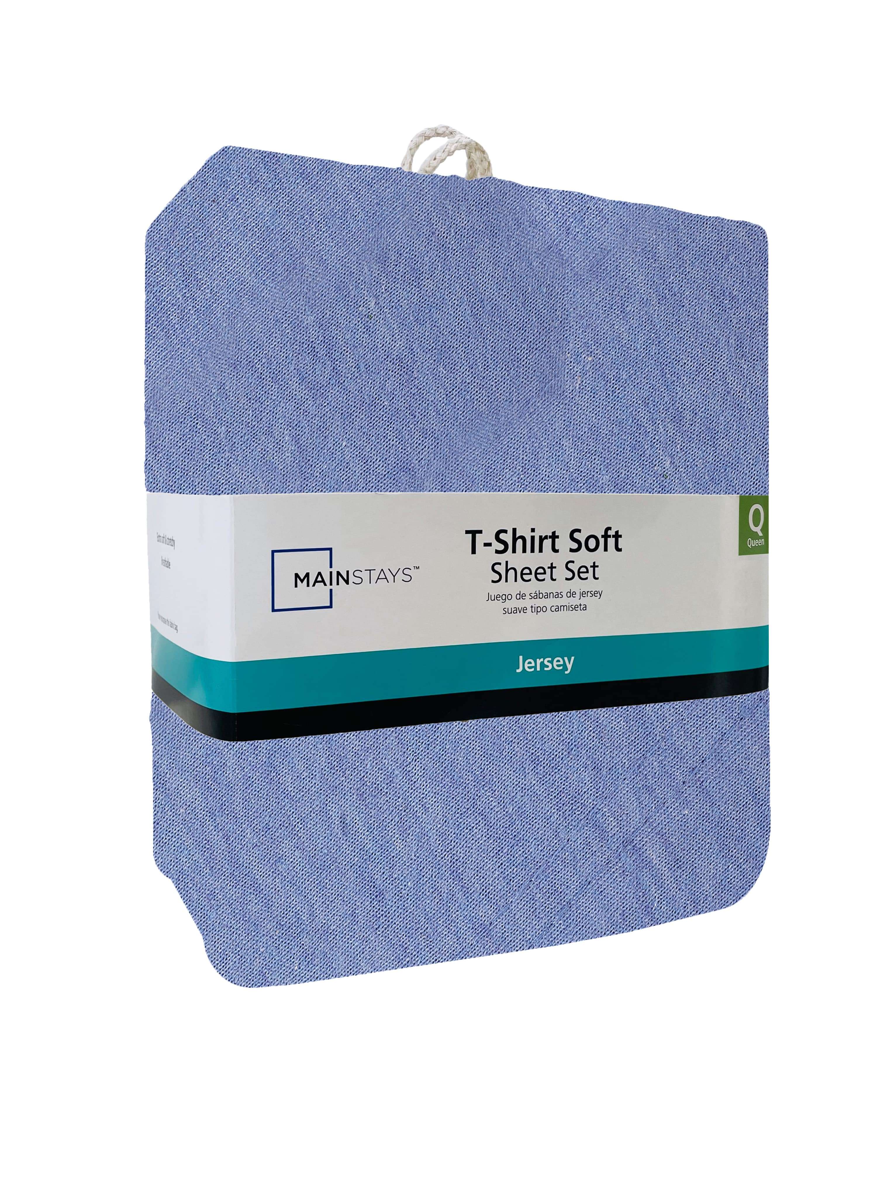 Mainstays Cotton Rich Extra Soft Jersey Bed Sheet Set, Queen, School Pale Blue, 4 Pieces