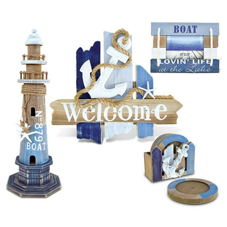 Nautical Decor Welcome Sign, Coasters, Picture Frame and Lighthouse
