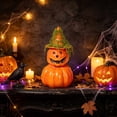thumbnail image 5 of Mini Halloween Witch Hat Pumpkin Ornament Realistic Grinning Fake Foam Pumpkin Decor for Dining Table Fireplace Mantel Shelf Cabinet Holiday Fall Party Centerpiece, Halloween, Green, Style E, 5 of 7