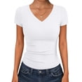 thumbnail image 2 of Lumtrix Women Short Sleeve V Neck Ribbed Knit Fitted Shirts Basic Tees Tops 2026 Summer Casual T-Shirts Going Out Shirts White M, 2 of 6