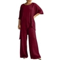 thumbnail image 1 of RKSTN Lounge Ensembles pour Femmes Ensembles en Lin Flammé pour Femmes 2 Pcs Col Ras du Cou Manches Courtes Coupe Ample Ensembles Décontractés, 1 of 7