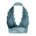 thumbnail image 3 of URBAN DAIZY Women's Seamless Lace Bra Scalloped Halter Padded Crop Top Lined Bralette Plunge Comfort Pads Yoga Bustier A17_6328 Blue Grey 2XL, 3 of 6