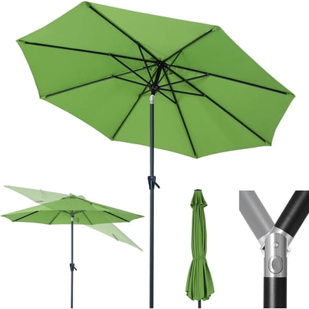 Outdoor Market Table Umbrella with Push Button Tilt and Crank, 9 FT, Green