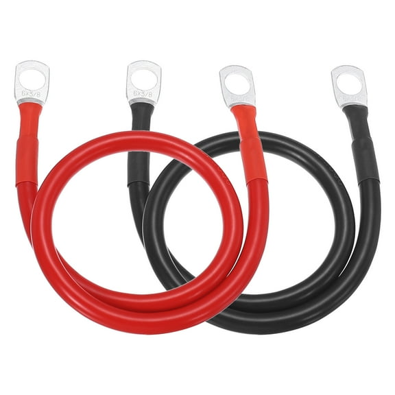 2PCS 6 AWG Battery Cable, 1.5ft Battery Inverter Cables with 3/8" Ring Terminals for Marine Solar Boat Car RV, Red Black