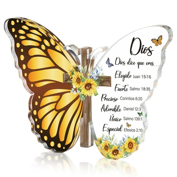 Butterfly Acrylic Ornament Christian Souvenir, Sunflower Bible Cross Ornament for Desktop/Bookshelf  Supplies(God Says)