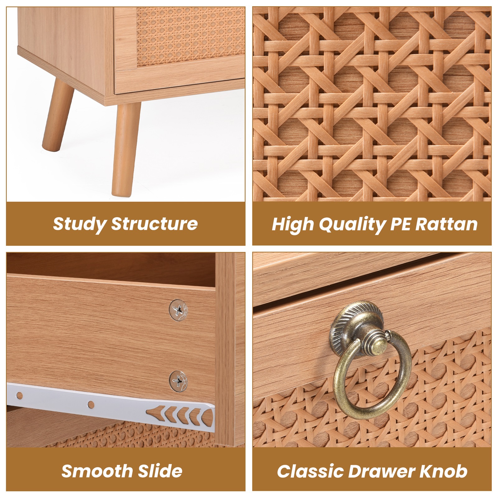 Hommoo Rattan 6 Drawer Double Dresser, Modern Storage Cabinet Chest of Drawers for Home, Natural