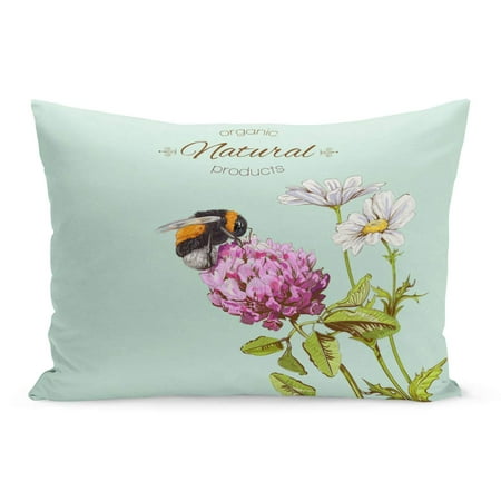 ECCOT Natural Wild Flowers and Bumblebee Green for Products Honey Pillowcase Pillow Cover Cushion Case 20x30