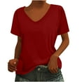 thumbnail image 2 of LADIGASU Women's V-Neck Short Sleeve Loose Solid Color T Shirt Tunic Summer Shirt Blouse, 2 of 6