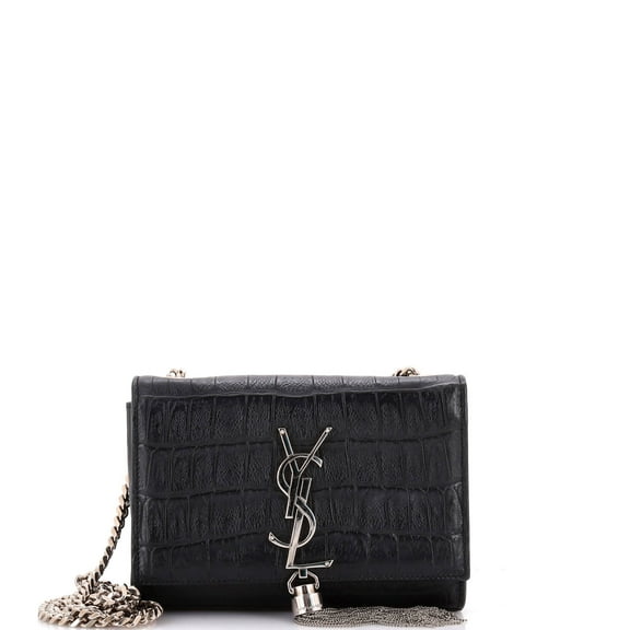 Pre-Owned Classic Monogram Tassel Crossbody Bag Crocodile Embossed Leather Small By Rebag