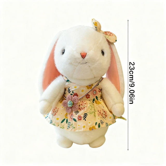 Conejo de Pascua Peluche 30cm Algodón Blanco Rústicos Muñeca de Juguete Animada de Conejo Floral