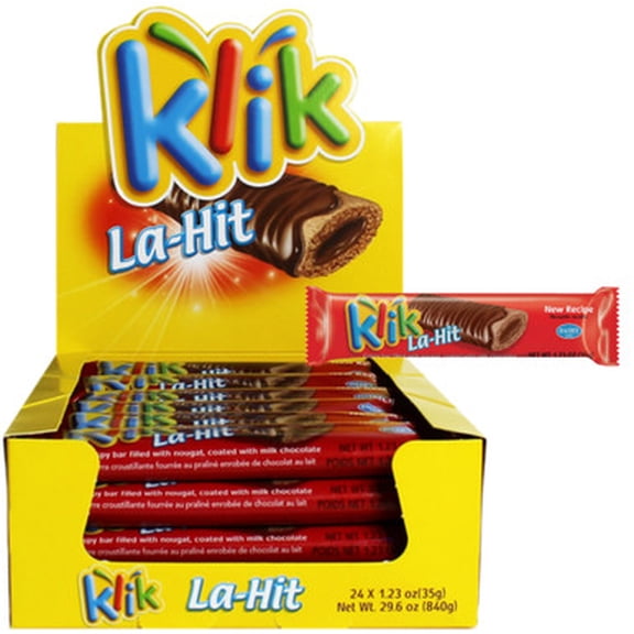 Klik La-Hit Crispy Nougat Bar Coated with Milk Chocolate, 1.23 oz (Pack of 24)